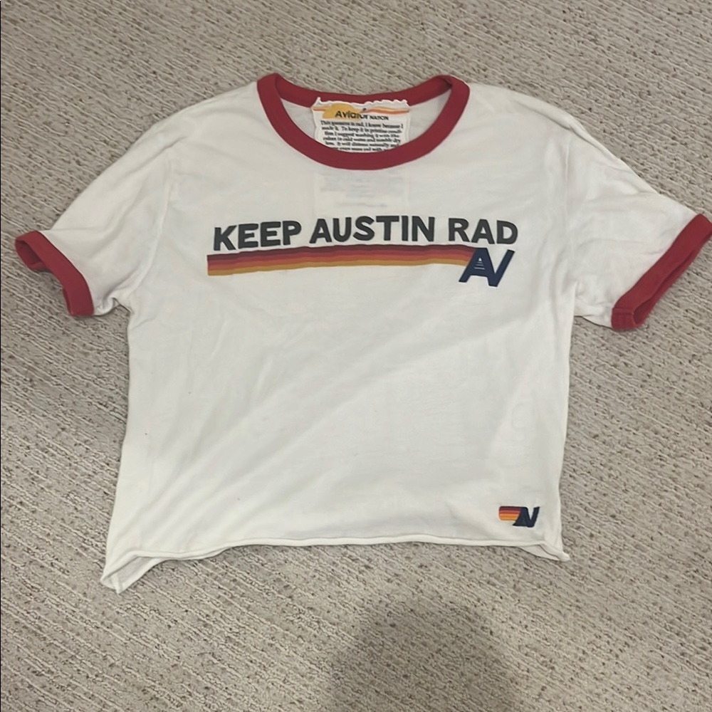 Aviator Nation Cropped Boyfriend Tee White and Red T-Shirt